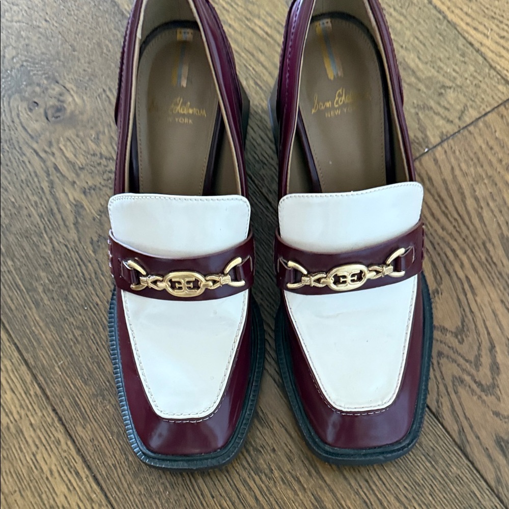 Sam Edelman Cream and Burgundy Loafers